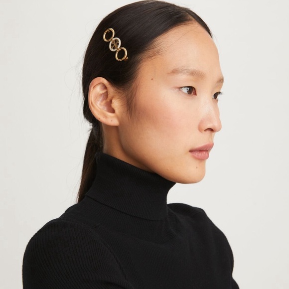 TORY BURCH • Gold Miller Crystal Barrette Hair Pin - Picture 2 of 5